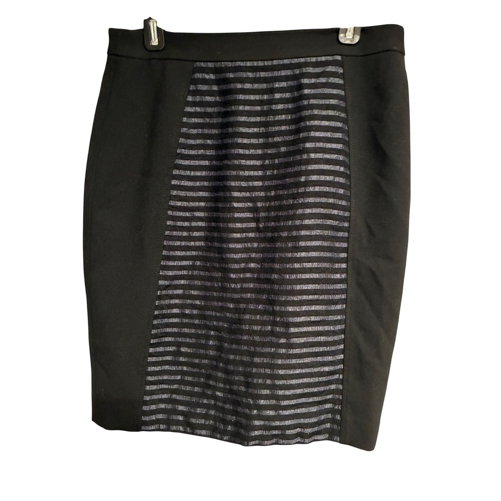 Halogen Black Striped Metallic Panel Pencil Skirt Size 8 Knee Length Office